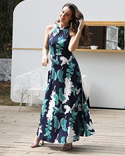 STYLEWORD Women's 2025 Summer Maxi Dresses Casual Halter Flowy Beach Sundress Formal Wedding Guest Vacation Outfits(Wine Red,L)