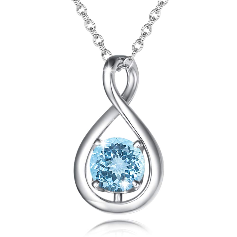 FANCIME Aquamarine Necklace March Birthstone for Women Sterling Silver Infinity Pendant Blue Gemstone Fine Jewelry Birthday Anniversary Valentine's Day Gifts for Her Daughter Wife, Chain 16+2"