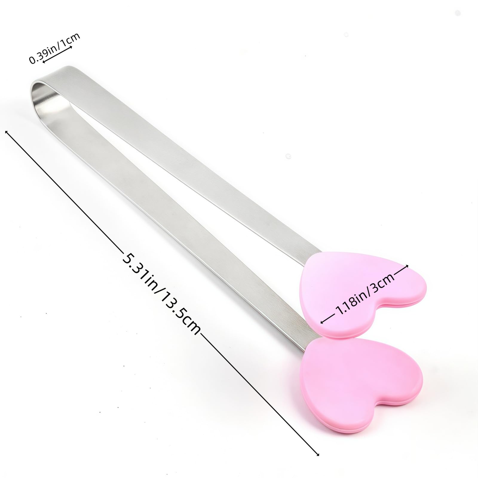 JXHAPY 8PCS Mini Food Tongs, Small Stainless Steel Tongs with Silicone Tips, for Ice Cube, fruits, Sugar, Barbecue, 5.3 inch,8 Colors (Heart shape)