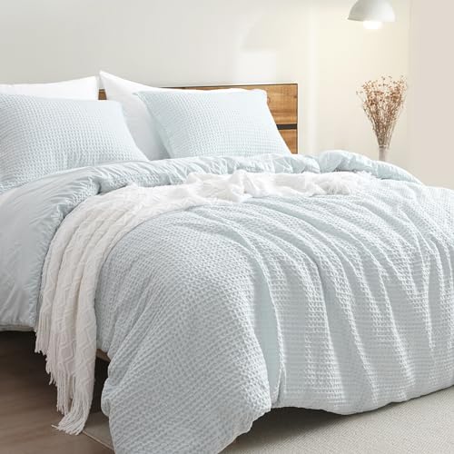 PHF Waffle Weave Duvet Cover Set Queen Size, 3 Piece Ultra Soft Breathable Durable Comforter Cover for All Season, Waffle Textured Duvet Cover with 2 Pillow Shams Bedding Collection,90"x90",Black