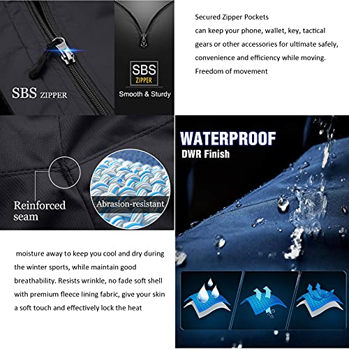 Toomett Men's Snow Pants Waterproof Skiing Winter Insulated Soft Shell Outdoor Fleece Lined Cargo Hiking Pants with Zipper Pockets,MH4409,Army,29