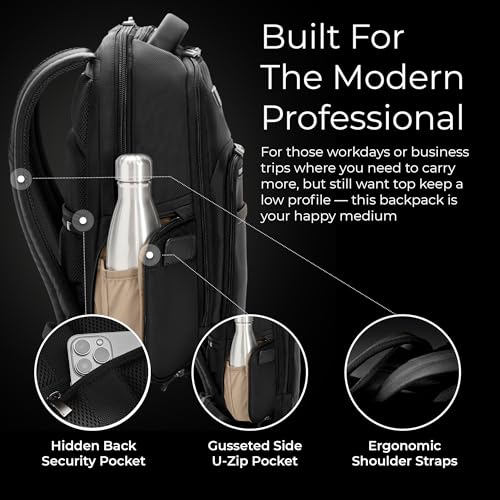 Briggs & Riley Medium Backpack for Women & Men - Laptop Backpack, For Work & Travel, Carry On Size, Lightweight & Durable, Padded Straps, Fits up to 14" Laptop - @work Collection, Black