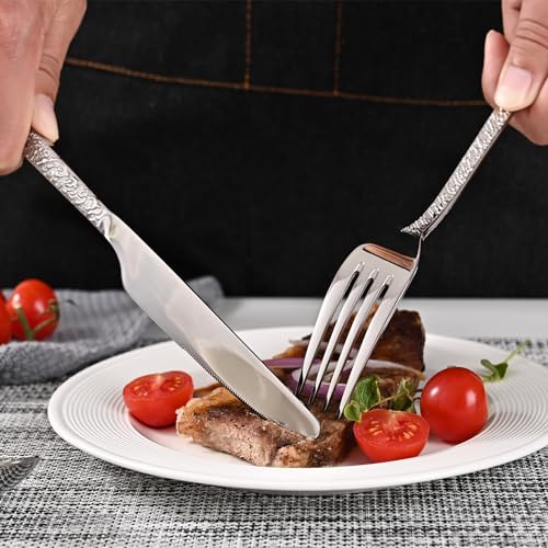KINGSTONE Premium Silverware Sets, 18/10 Stainless Steel Flatware Set,20-Piece Cutlery with Tin Flow Handles, Dishwasher Safe