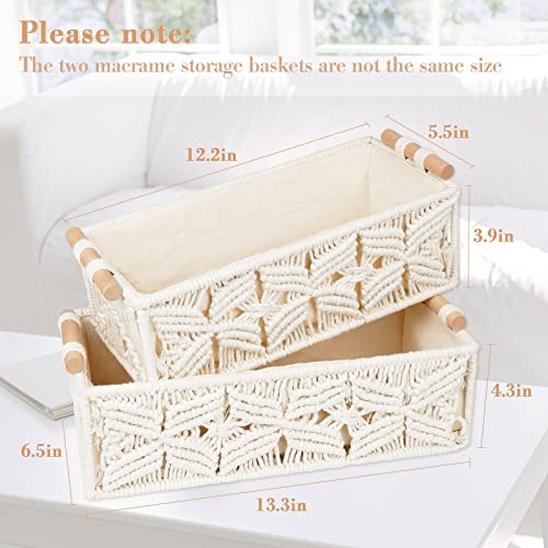 Macrame Storage Basket Boho Decor Bathroom Baskets for Organizing, Toilet Tank Basket for Bathroom Woven Decor Basket with Handle Bedroom Nursery Living room Entryway (Grey)
