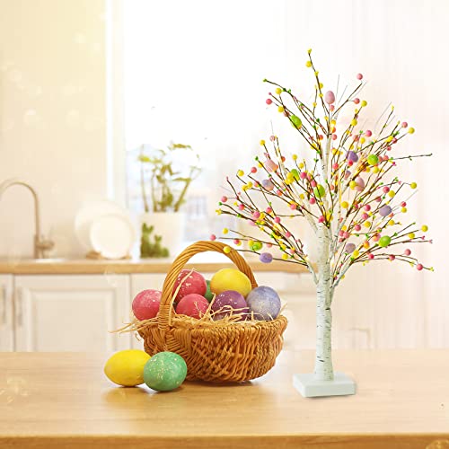 Ethlomoer Easter Decorations, 2 Pcs 25 Inch Pre-Lit Easter Egg Tree with Timer, Battery Powered Easter Birch Tree with 24 LED Lights, Easter Trees for Home Party Wedding Holiday Spring Decoration