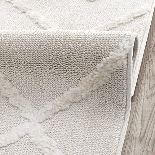 Antep Rugs Palafito 2x5 Geometric Shag Diamond High-Low Pile Textured Indoor Area Rug (Beige, 2' x 5')