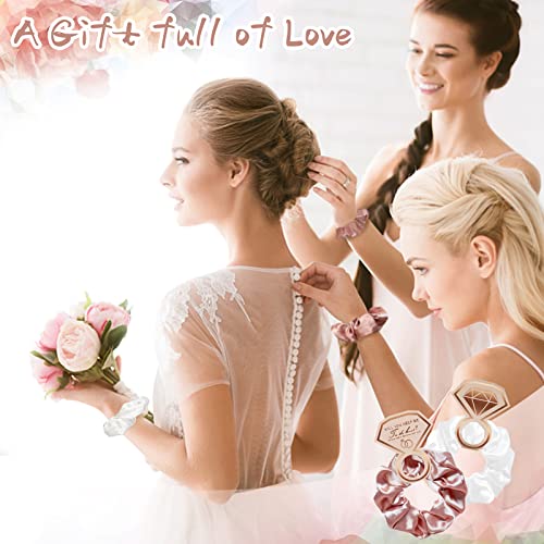 Bridesmaid Scrunchies 8pcs Satin Proposal Gifts Elastics Hair Ties Bachelorette Soft Scrunchy Hair Bands Hair Styling Accessories Party Favors for Wedding Parties Bridal ShowerWhite Champagne