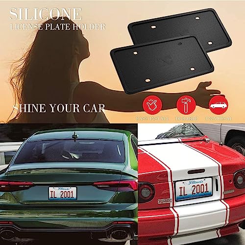 XCLPF Silicone Black License Plate Frame Covers 1 Pack- Front and Back Car Plate Bracket Holders. Rust-Proof, Rattle-Proof, Weather-Proof (Black)
