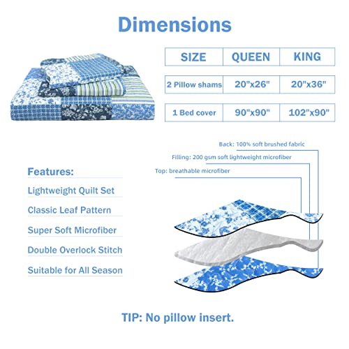 Cmfshape Summer Floral King Quilted Bedspread,Romantic Pink Quilt Set,Reversible Stitched Bedding Cover All Season,Soft Lightweight Coverlet with Pillow Cases (Red&White, King(102"x90"))