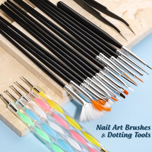 FANDAMEI Nail Art Kit, Nail Art Brushes Set, Nail Art Dotting Tools, Nail Stickers, Butterfly Nail Art Sequins, Nail Foils, Nail Art Flakes Iridescent, Rhinestones For Nails Design