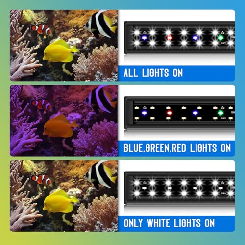 Gamalta Aquarium Light,Full Spectrum Aquarium Light with Expandable Bracket,White Blue Red Green LEDs, Adjustable Timer and Brightness for 18~24IN Fish Tank