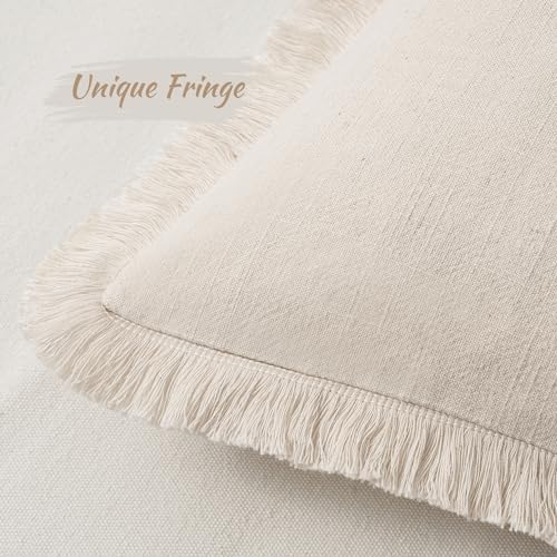 MIULEE Set of 2 Linen Throw Pillow Covers Decorative Christmas Pillow Covers Farmhouse Style Boho Cushion Covers Wine Red Pillow Covers with Fringe for Living Room 18x18 Inch