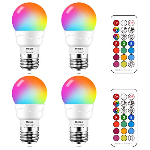 MELPO LED Color Changing Light Bulb with Remote Control, 5W 40W Equivalent, 500LM,5700K, E26 Dimmable RGB Light Bulbs for Birthday Party/KTV Decoration/Household/Bar/Wedding (Pack of 4)