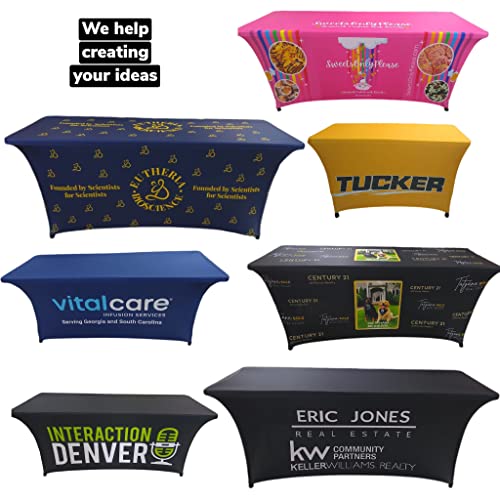 Customized Tablecloth 4FT 6 FT 8 FT Table Runner Personalized Tablecloth for Tradeshow Events Birthday Wedding Anniversary Tradeshow Mantel Personalizado (Rectangular Spandex 4 FT)