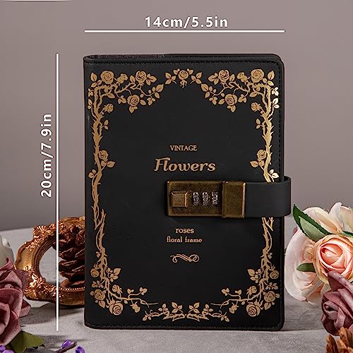 TIEFOSSI A5 Leather Journal Notebook with Combination Lock, Travel Sailor Writing Diary Personal Planner Organizers As Gift for Girls Boys Women, 7.87 X 5.51 in