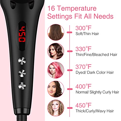 Enhanced Ceramic Hair Straightener Brush by MiroPure, 2-in-1 Ionic Straightening Brush with Anti-Scald Feature, Auto Temperature Lock & Auto-Off Function (Black)