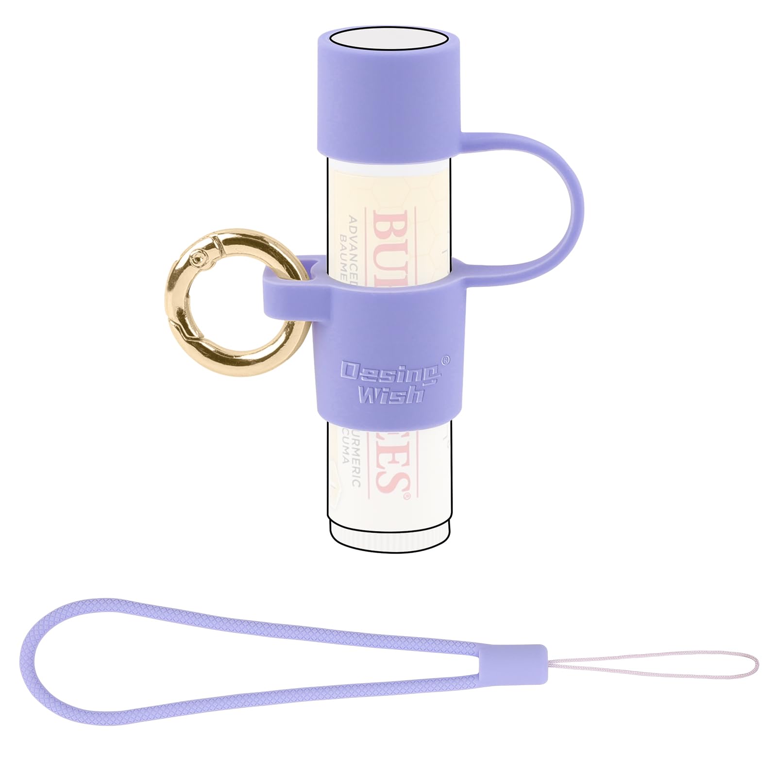 Desing Wish Silicone Chapstick Holder with Cap Cover, 0.6'' Diameter Portable Lip Balm Holder Key Chain Sleeve Chapstick Keychain Holder with Wrist Strap Lanyard - Purple