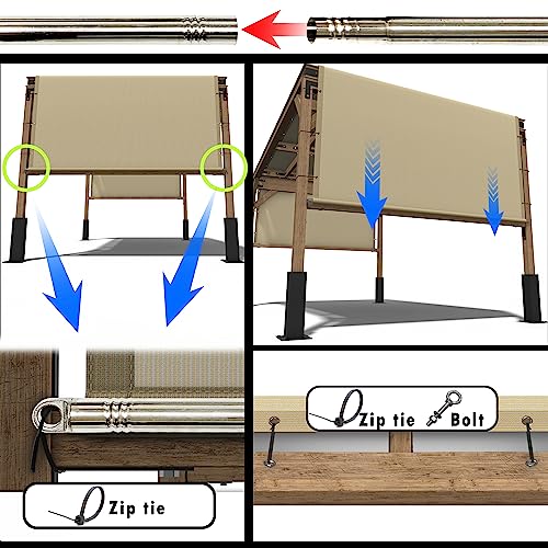 Royal Shade 8' W x 14' L Grey Waterproof Pergola Sun Shade Canopy Replacement Cover, 220 GSM Cloth for Outdoor Patio, 95% UV Blockage, Includes Stainless Steel Weighted Rods (We Customize)