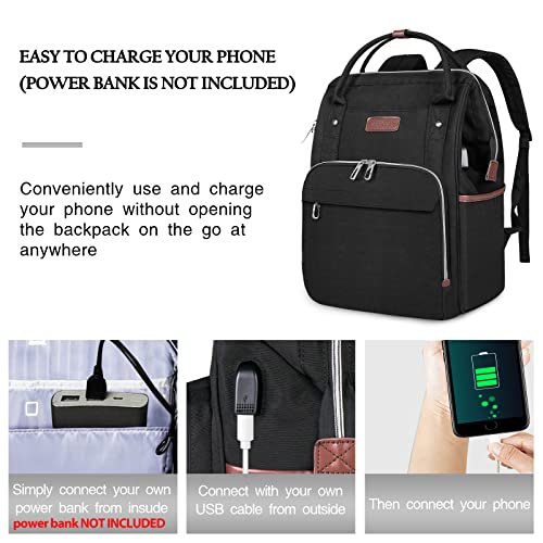 VANKEAN Laptop Backpack for Women Men 15.6-16.2 Inch Stylish Computer Work Backpack, Waterproof College Casual Daypack Business Travel Backpacks with USB Port & RFID Blocking, Black