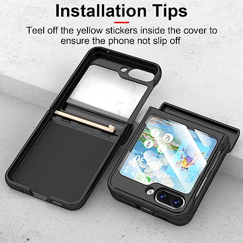 Galaxy Z Flip 5 Case with Hinge Protection Back Screen Protector Shockproof Z Flip 5 Case Ring Kickstand for Samsung Flip Z 5G Case - Black