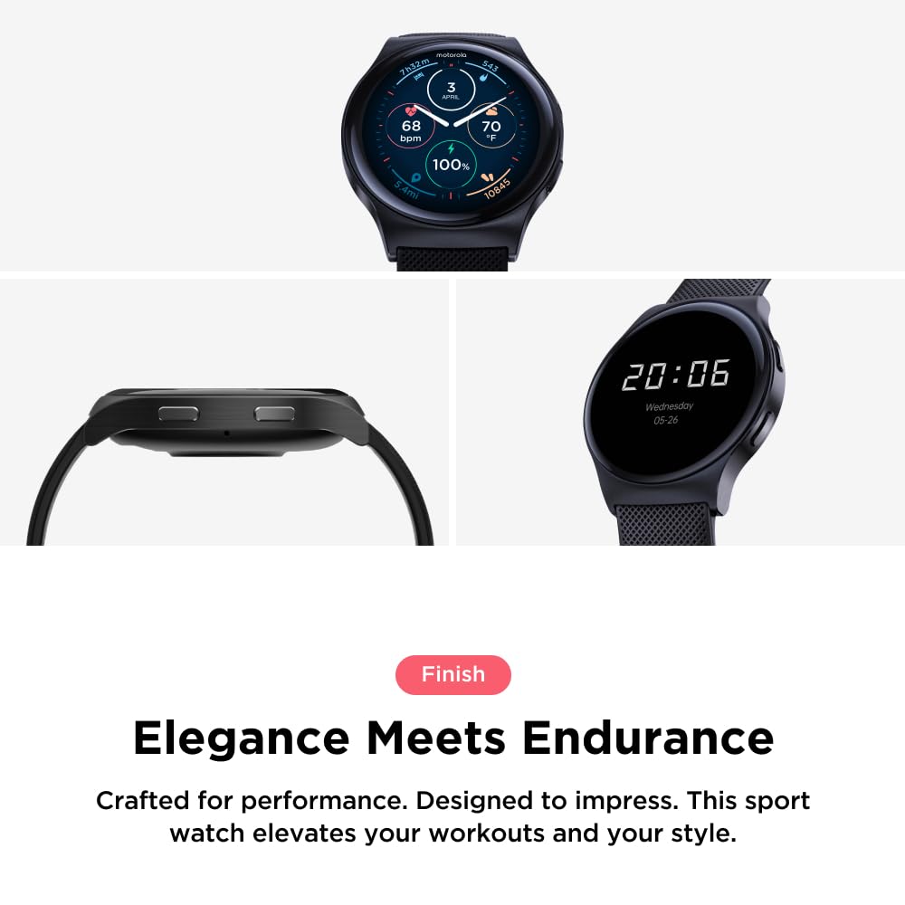 Motorola Moto Watch 120 - Premium Smartwatch for Men with AMOLED Display, 10-Day Battery, Heart Rate & SpO2 Tracking, Fitness & Health Monitoring, Compatible with Android and iPhone - Phantom Black