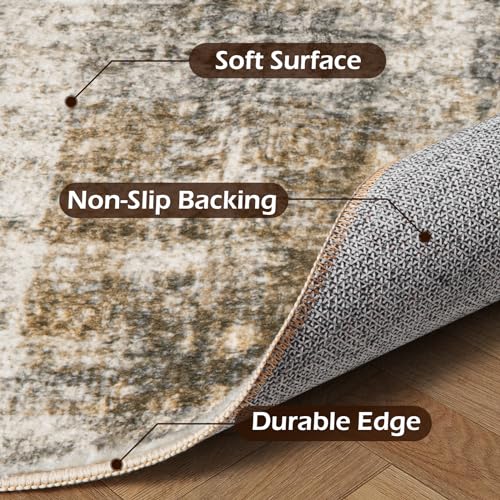Area Rug Living Room Rugs: 3x5 Soft Modern Abstract Fluffy Rug with Non-Slip Backing, Washable Indoor Plush Throw Rug Small Accent Carpet for Bedroom Dining Room Nursery Home Office - Beige/Gray