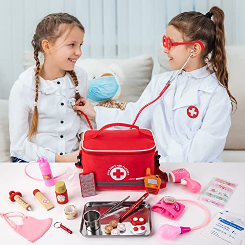 EFO SHM Doctor Kit for Kids, 34 Pcs Kids Doctor Playset kit for Toddlers 3-5 with Medical Storage Bag & Real Stethoscope, for Boys and Girls Fun Role Playing Game, Doctor Play for Kids Toddlers