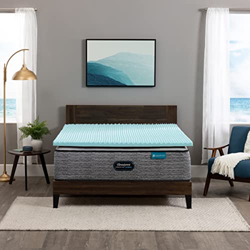 Beautyrest Cool Wave Convoluted Pressure-Relieving Memory Foam Mattress Topper, Twin, 2-Inch, Blue