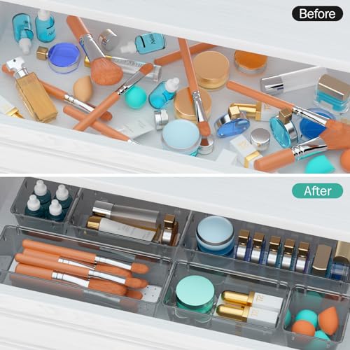WOWBOX 6 Pack Clear Drawer Organizer Set, Acrylic Drawer Storage Trays, Storage Bins for Makeup, Cosmetics, Jewelries, Utensils, Gadgets, Office, Black