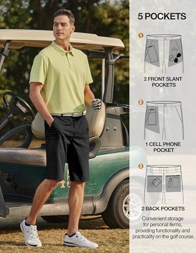PULI Mens Shorts Casual 12" Golf Hybrid Lightweight Stretch Travel Hiking Quick Drying with Pockets Black 30