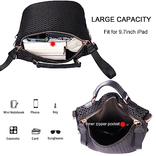 PAKFIEKS Splashproof Nylon Crossbody Bag for Women Anti-theft Purse Shopping Tote Bag Lightweight Shoulder Bag (Black)