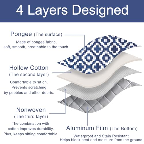 NKTDWO Waterproof Picnic Beach Blanket, 60’’x80’’ Sandproof Outdoor mat with Adjustable Strap, Durable 4 Layers Park Blanket for Picnic Travel Camping Hiking Outdoor Concert (Sky Blue)