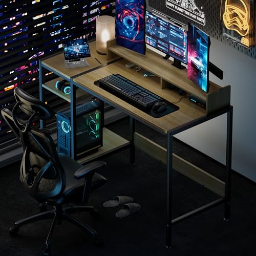 MINOSYS Computer Desk - 32 Inch Home Office Desk with Storage, Gaming Desk with Monitor Stand, Modern Simple Study Table, Adjustable Storage Space, Black
