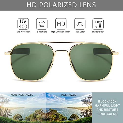 SUNGAIT 2 pairs Men's Military Style Polarized Pilot Aviator Sunglasses Bayonet Temples SGT285QH-QH-4