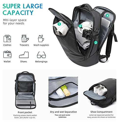 TANGCORLE Laptop Backpack for Women, 50L Carry On Backpack Men, Expandable Flight Approved Water Resistant Luggage with 3 Packing Cubes & USB Port, Travel Backpack Fits 17.3 Inch Notebook