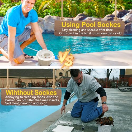 ROMIVO 30 Pack Pool Skimmer Socks, Pool Filter Socks for Skimmer Baskets, Ultra Fine Mesh Screen Liner Scum Sock Saver for Inground Pool or Above Ground Pool, Debris Leaves Catcher