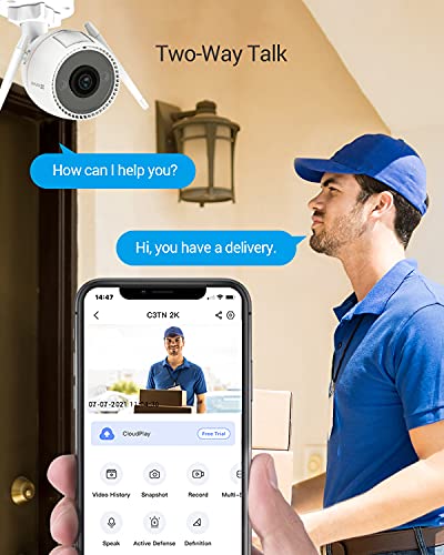 EZVIZ 2K Outdoor Camera for Home Security, WiFi Surveillance Camera Outside with Color Night Vision, No Subscription with Two-Way Talk, Motion Detection, IP67, Alexa/Google, 256 SD | C3TN 3MP