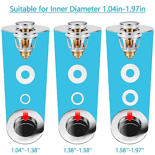 Universal Sink Stopper with Hair Catcher, Faster Drainage, Bathroom Sink Drain Strainer in Brass, Pop Up Drain Cover, Basin Plug for 1.04~1.97 Inch Drain Hole