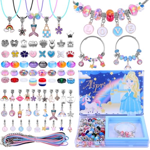AIPRIDY Charm Bracelet Making Kit,Unicorn Mermaid Crafts Gifts Set Can Inspires Imagination and Creativity,Jewelry Making Kit Perfect Gifts for Girls 5-12 Years Old (104 Pieces)