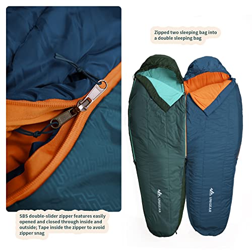 Unigear Mummy Sleeping Bag 30°F - Compact, Water-Resistant, Lightweight Mummy Sleeping Bag for Adults and Teens - Camping, Hiking, Backpacking, Great for 3 Season (Blue, Regular)