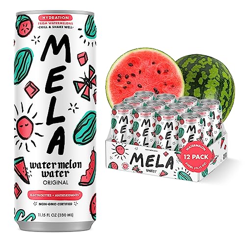 Mela Water Natural Watermelon Juice Drink, Electrolytes & Antioxidants, Natural Hydration, Coconut Water Alternative, Vitamin C, Natural, 11.15 fl oz (Pack of 12)