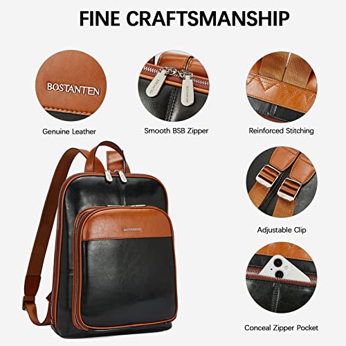 BOSTANTEN Genuine Leather Backpack Purse Casual College Travel Bags for Women Brown with apricot