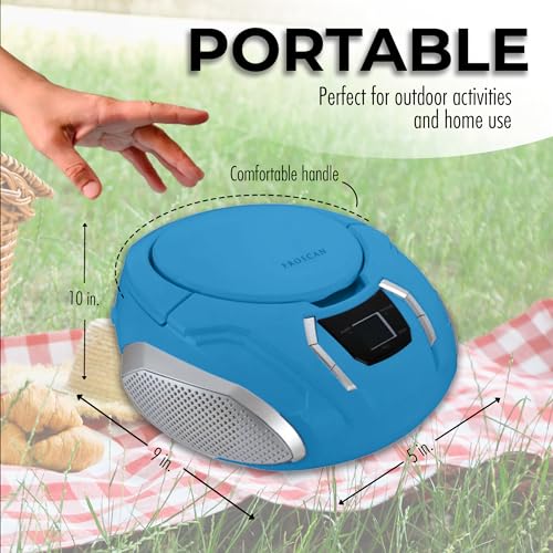 PROSCAN ELITE Portable CD Player Boombox with AM/FM Radio + Built in Speakers + Aux Input to Phone/Headphones/Any Audio - CD Players for Home Using AC Adapter or C Batteries