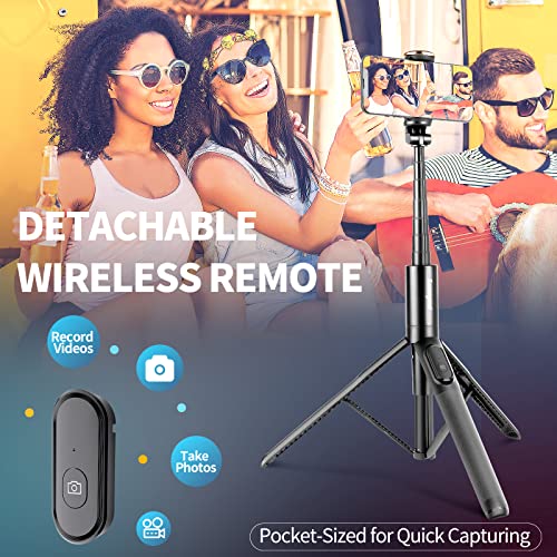 Sensyne 60" Phone Tripod & Selfie Stick, Lightweight All in One Phone Tripod Integrated with Wireless Remote Compatible with All Cell Phones for Selfie/Video Recording/Photo/Live Stream/Vlog(Black)