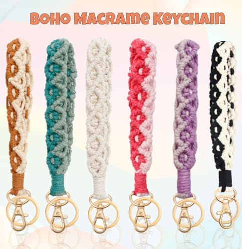 LOLAHA Macrame Keychain Wristlet Keychains for Women Cute Keychain Bracelet Keyring Wrist Lanyard for Key Chains for Car Keys Wrist Keychain Wristlet Strap Black White Keychian ID Badge Wallet Holder