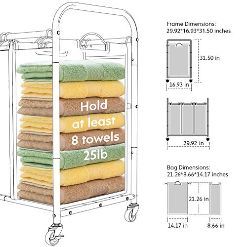 ROMOON Laundry Sorter, 3 Compartment Laundry Hamper with Heavy Duty Rolling Lockable Wheels, Laundry Basket Organizer with Removable Bags for Dirty Clothes Storage, Black