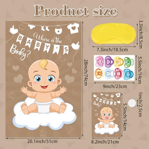 Atiloy Pin The Pacifier On The Baby Game - Baby Pacifier Games Poster with 64 Pacifier Stickers for Baby Shower Party Favors, Boys and Girls Kids Birthday Party Supplies