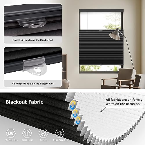 LazBlinds Top Down Bottom Up (TDBU) Cordless Cellular Shades, Blackout Light Blocking Honeycomb Shades Pleated Blinds for Window Size 30" W x 64" H, Brown