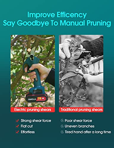 OMOLA Electric Pruning Shears,with 2 PCS Rechargeable 21V 2Ah 2000mA Lithium Battery Powered and 2 Blades,1Inch/25mm Cutting Diameter,6-8 Working Hours…