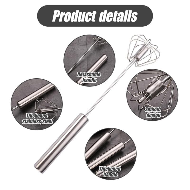 Stainless Steel Whisk, Egg Whisk Hand Push Rotary Blender, Manual Mixer Stirrer Kitchen Tool for Blending, Whisking, Beating, Stirring (1PCS)
